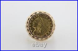 Authentic Pure 1910 $2.50 Indian Gold Coin Set in 14k Gold Ring Size 8