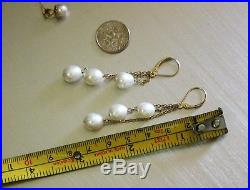 Authentic fine Pearl Jewelry set Necklace earrings. White pearls pure 14K gold