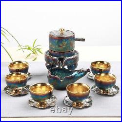 Automatic Tea set Kiln change colorful tea pot & cups & mats Pure gold plating