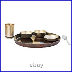 Ayurveda Pure Kansa Bronze Dinner Platinum Solid Dinnerware Thali Set (Gold)