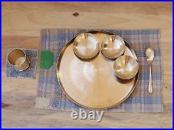 Ayurveda Pure Kansa Bronze Dinner Platinum Solid Dinnerware Thali Set (Gold), 6