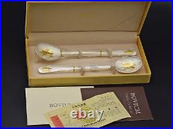 BOVIUM Korean 990 Pure Silver & 24K Gold Turtle Inlay Spoon Chopstick 4 Pc Set