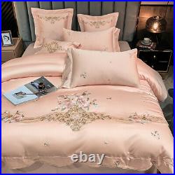 Bedding set 4pcs Pure cotton embroidery duvet cover flat sheet 2 pillowshams set