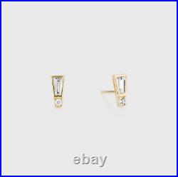 Bezel Set Baguette & Round Shape CZ In Pure 10K Yellow Gold Stud Luxury Earring