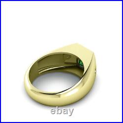 Bezel Set Emerald Male Ring Pure 10K Yellow Gold with 0.06ct Diamonds All Sizes