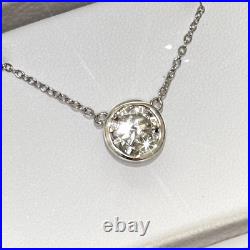 Bezel Set Moissanite Round Solitaire Necklace 925 Silver or 14k Gold