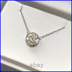 Bezel Set Moissanite Round Solitaire Necklace 925 Silver or 14k Gold