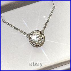 Bezel Set Moissanite Round Solitaire Necklace 925 Silver or 14k Gold