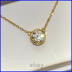 Bezel Set Moissanite Round Solitaire Necklace 925 Silver or 14k Gold