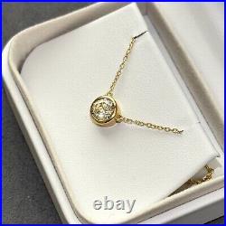 Bezel Set Moissanite Round Solitaire Necklace 925 Silver or 14k Gold