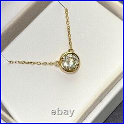 Bezel Set Moissanite Round Solitaire Necklace 925 Silver or 14k Gold