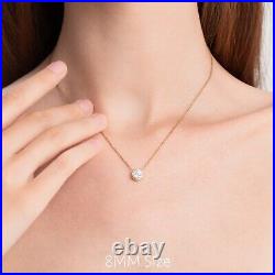 Bezel Set Moissanite Round Solitaire Necklace 925 Silver or 14k Gold