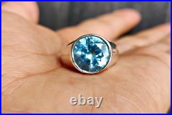 Bezel Set Shiny Aqua 6.85CT Moissanite In Pure 10K White Gold Solitaire Men Ring