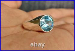 Bezel Set Shiny Aqua 6.85CT Moissanite In Pure 10K White Gold Solitaire Men Ring