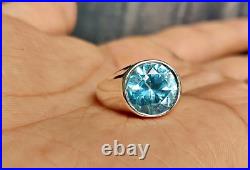 Bezel Set Shiny Aqua 6.85CT Moissanite In Pure 10K White Gold Solitaire Men Ring