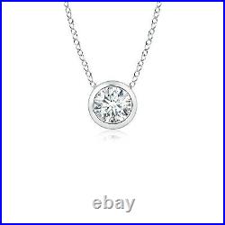 Bezel Set Solitaire Round Lab Diamond 14k White Gold Pendant Necklace 18 Chain
