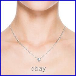 Bezel Set Solitaire Round Lab Diamond 14k White Gold Pendant Necklace 18 Chain