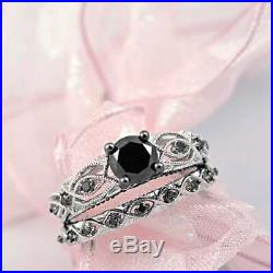 Black Diamond Pure 10k White Gold Wedding Band Set Women's Engagement Ring