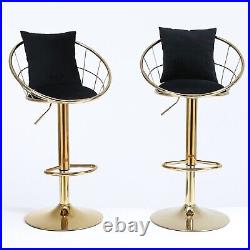 Black Velvet Bar Chair Pure Gold Plated Set of 2