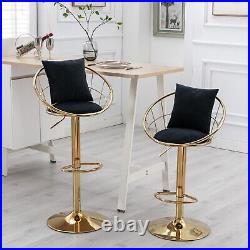 Black Velvet Bar Chair Stool Pure Gold Plated Unique Design Set of 2