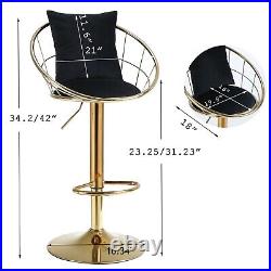 Black Velvet Bar Chair Stool Pure Gold Plated Unique Design Set of 2