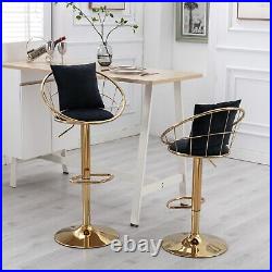 Black Velvet Bar Chair Stool Pure Gold Plated Unique Design Set of 4