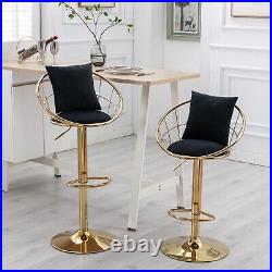 Black Velvet Bar Chair Stool Pure Gold Plated Unique Design Set of 4