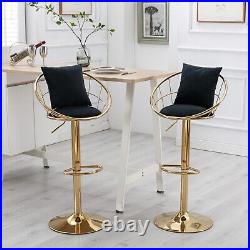 Black Velvet Bar Chair Stool Pure Gold Plated Unique Design Set of 4