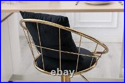 Black Velvet Bar Chair Stool Pure Gold Plated Unique Design Set of 4