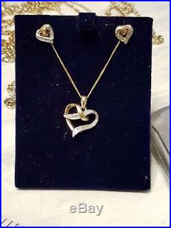 Bnib 9ct gold and diamond matching heart necklace and earing set perfect gift