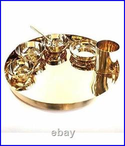 Brass Pooja Set Pure Kansa Bronze Dinner Thali Set (Golden) Set of-7