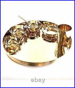 Brass Pooja Set Pure Kansa Bronze Dinner Thali Set (Golden) Set of-7