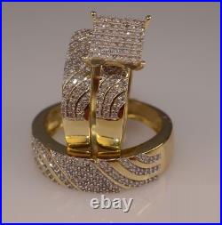 Bridal Band Engagement Ring Set, 18K Yellow Gold Over Trio Ring Set Perfect Gift