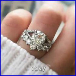 Bridal Engagement Ring Set 3.00 Ct Real Moissanite Women's 14K White Gold Plated