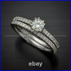 Bridal Set Moissanite Engagement Ring Pure 14k White Gold Certified 2 CT Round