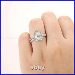 Bridal Set Precious Moissanite Engagement Ring Pure 14k White Gold 3 CT Pear Cut