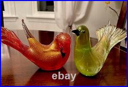 C70s Formia Vetri Murano Glass Large Perfect Couple Gold Dove Red Set Birds Pair