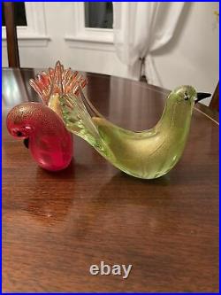 C70s Formia Vetri Murano Glass Large Perfect Couple Gold Dove Red Set Birds Pair