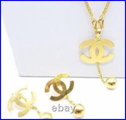 CC Chanel? Logo 100% Pure 24k Gold Parure Set 49.5g Necklace And Earrings