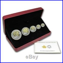 Canada 2014 5 Coin 24-karat Gold Plated Pure Silver Maple Leaf Fractional Set