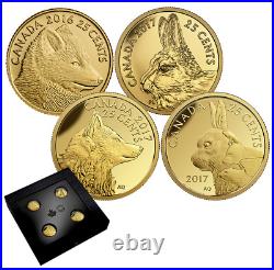 Canada 2016-2017 25 Cent Pure Gold 4 Coin Set Predator VS Prey Hare & Fox