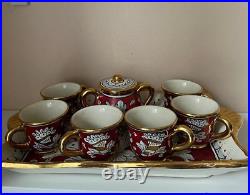 Ceramic MARIO SAMBUCO DERUTA Art Work W Pure Gold Tea/Coffee Set 8-piece