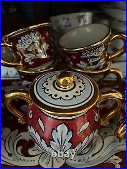 Ceramic MARIO SAMBUCO DERUTA Art Work W Pure Gold Tea/Coffee Set 8-piece