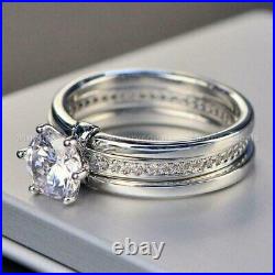 Certified 1.50 CT Round Moissanite Engagement Ring Pure 14k White Gold Trio Set