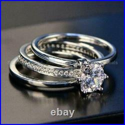 Certified 1.50 CT Round Moissanite Engagement Ring Pure 14k White Gold Trio Set