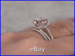 Certified 1.80ct Morganite Bridal Engagement Ring Set With Pure 10K White Gold