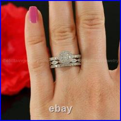 Certified 3 CT Round Cut Trio Set Moissanite Engagement Ring Pure 14K White Gold