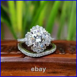 Certified 3CT Round Moissanite Bridal Set Engagement Ring Pure 14k White Gold