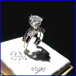 Certified Moissanite Bridal Set Engagement Ring Pure 14K White Gold 2.0 Ct Round
