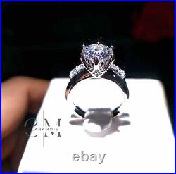 Certified Moissanite Bridal Set Engagement Ring Pure 14K White Gold 2.0 Ct Round